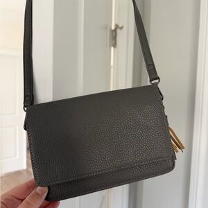 Gray Leather Shoulder Bag